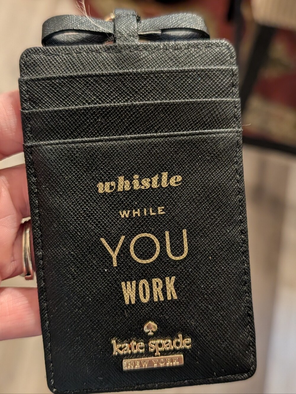 kate spade black 'Whistle While You Work' Card Holder Laynard